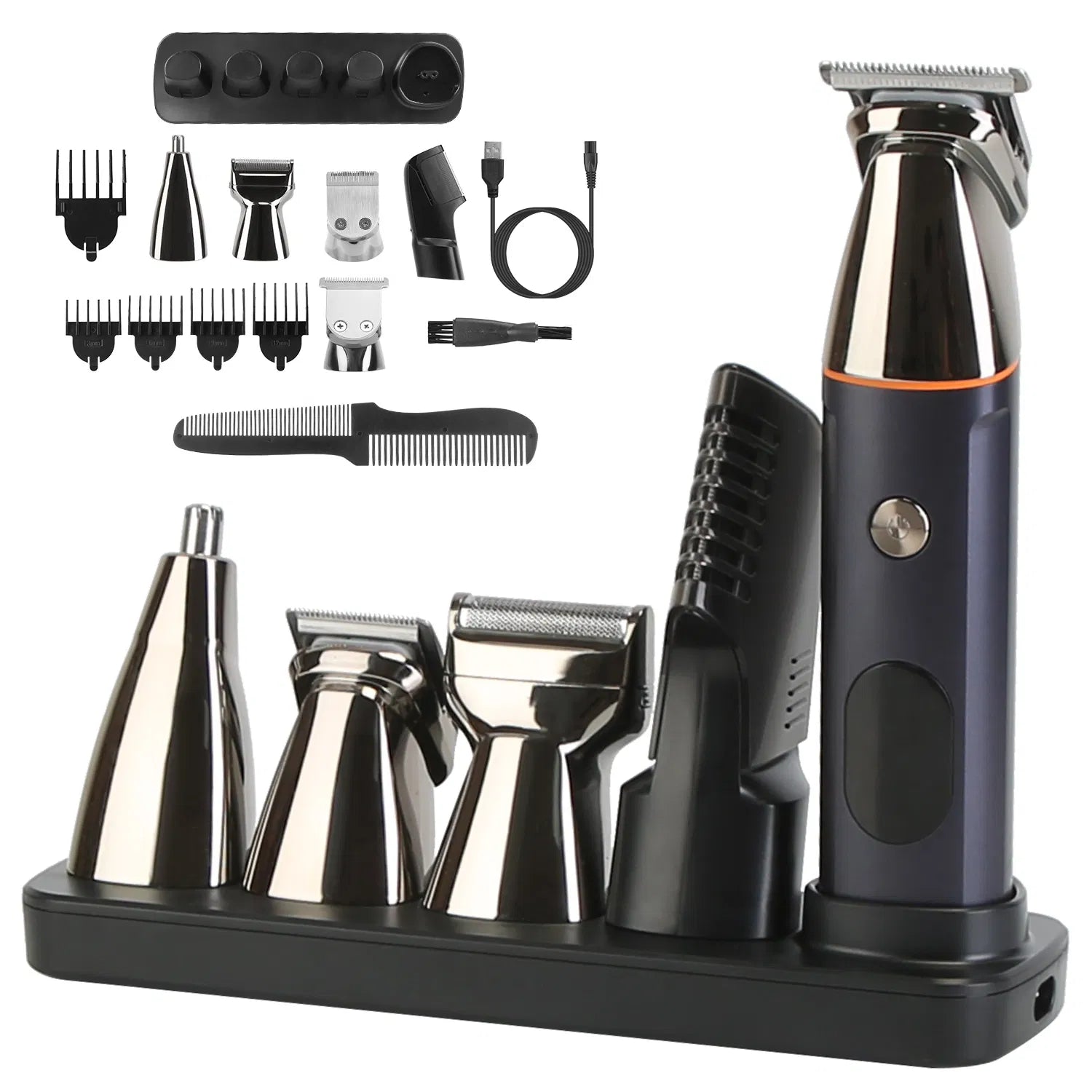 Jack 5 trimmer handle and five click-on heads laid out