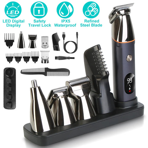 The Jack 5 all-in-one grooming kit on charging dock for men